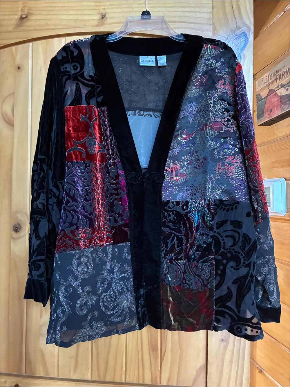 Vintage burnout velvet velour Asian inspired top cardigan